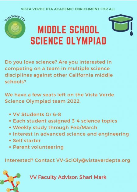 Middle School Science Olympiad Vista Verde Pta