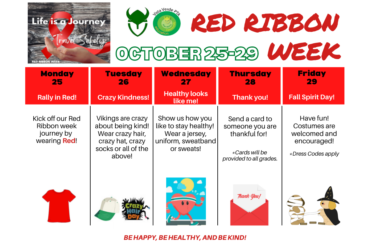 Red Ribbon Week October 2529 Vista Verde PTA