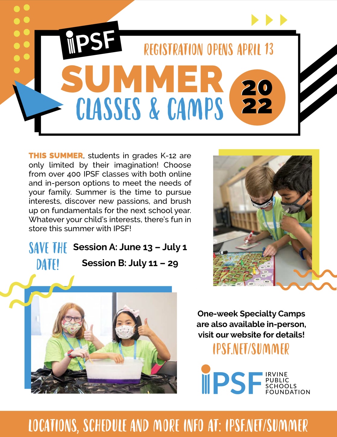 IPSF Summer Classes and Camps Now Enrolling! Vista Verde PTA