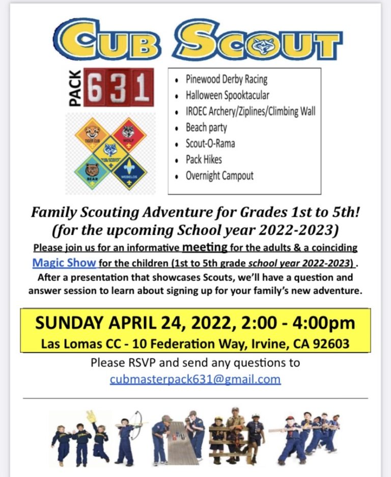 Cub Scout Pack 631 Recruiting for 2022-2023 – Vista Verde PTA