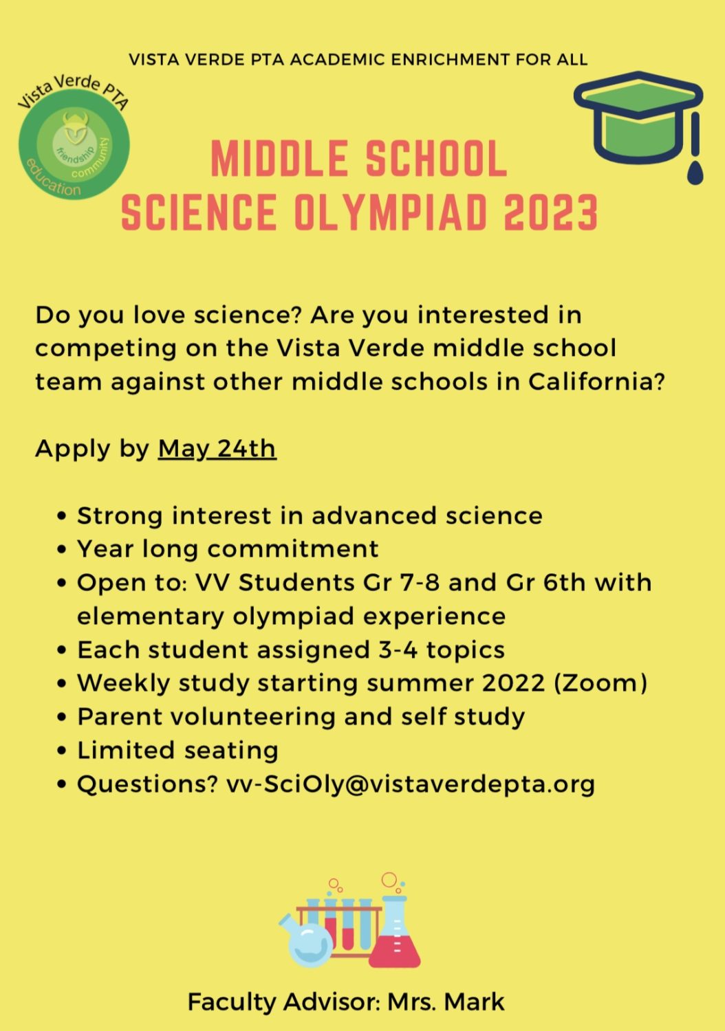 Middle school science olympiad vista verde pta