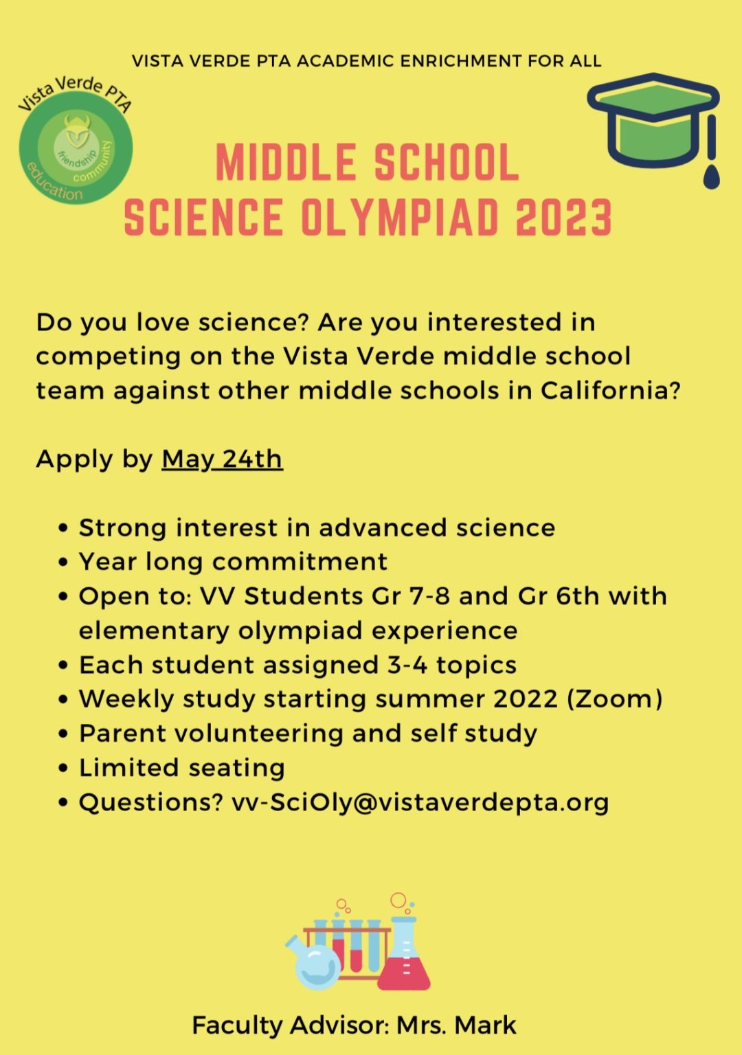 Middle school science olympiad vista verde pta