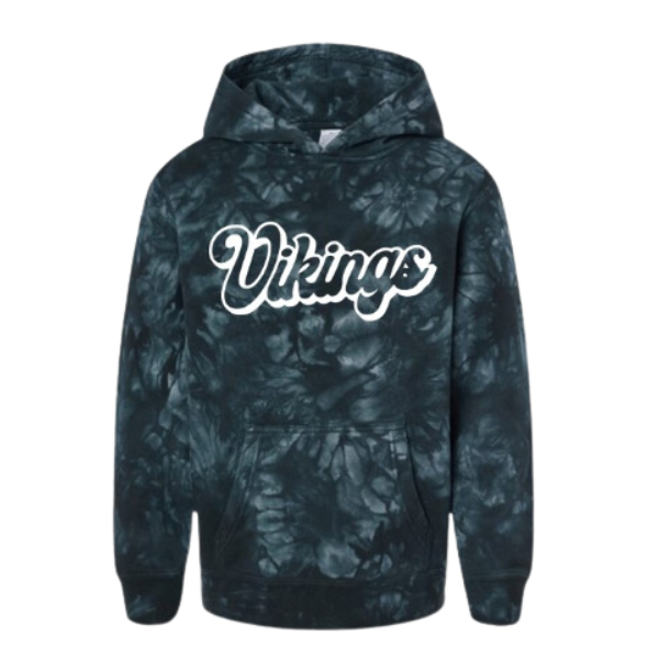 Vikings Collection Youth Tie-Dye Hoodie (Black)