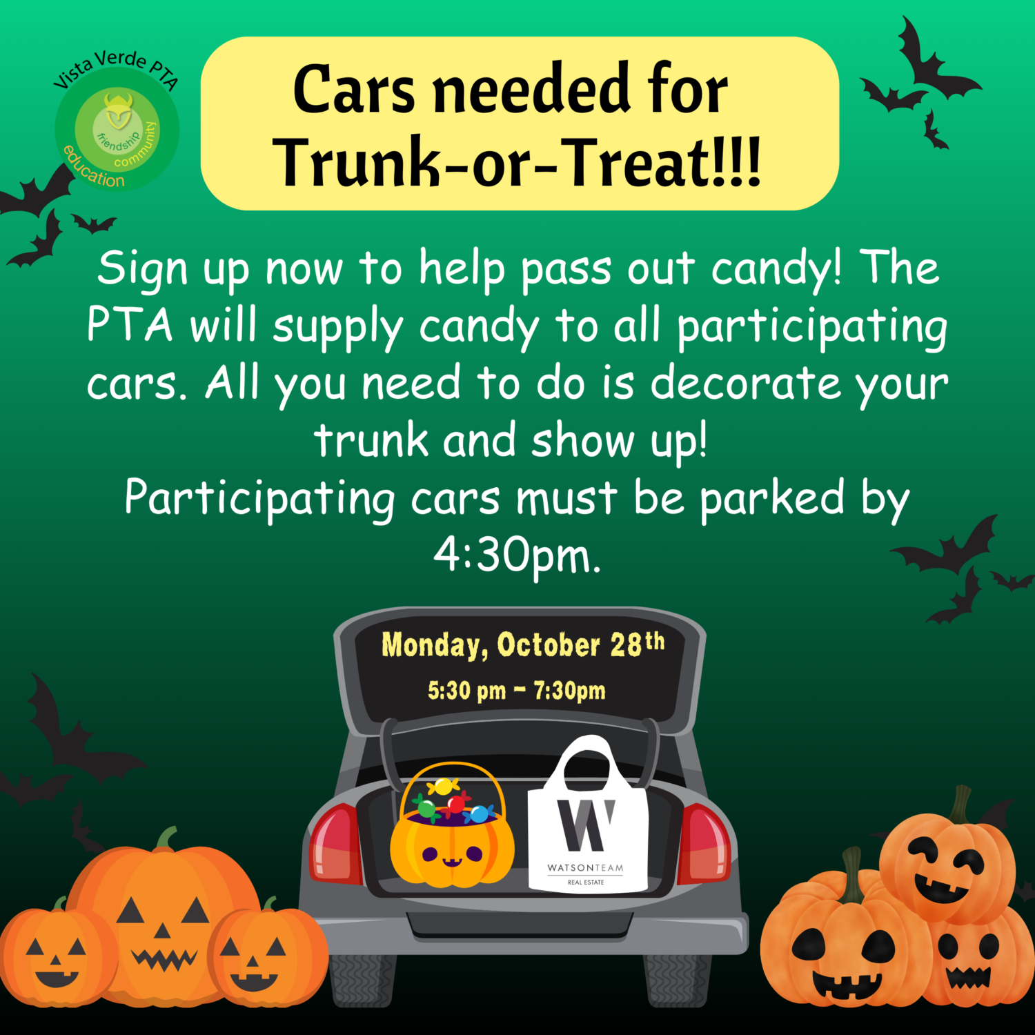 Trunk-or-Treat 2024 Vehicle Registration – Vista Verde PTA