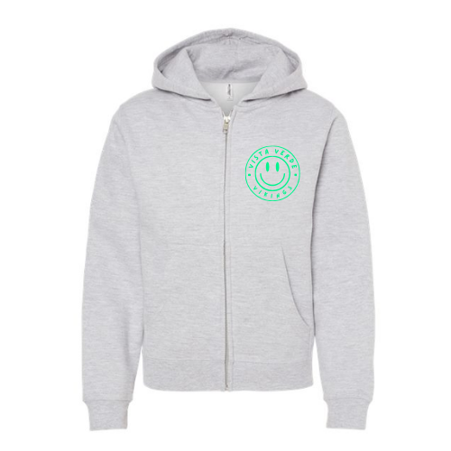 SMILEY FACE VV Green Independent Trading Youth Zip Hoodie Grey Heather